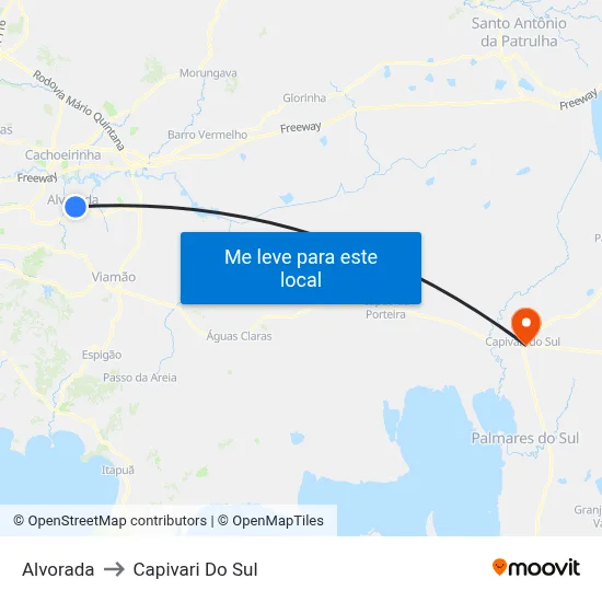 Alvorada to Capivari Do Sul map