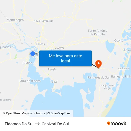 Eldorado Do Sul to Capivari Do Sul map