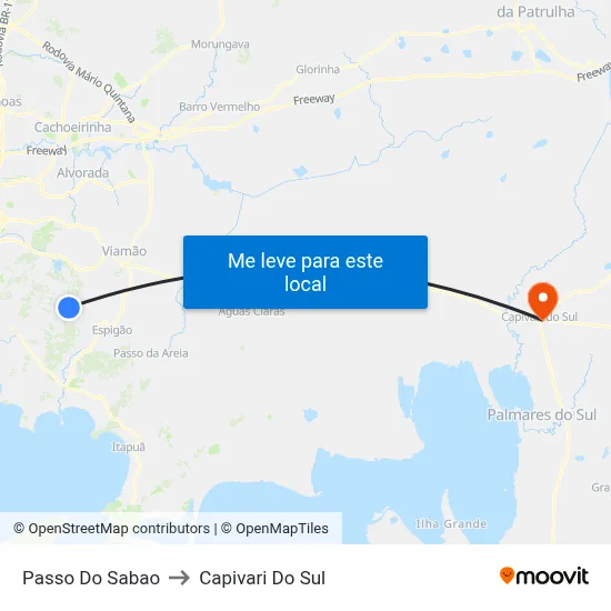 Passo Do Sabao to Capivari Do Sul map
