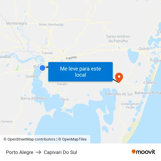 Porto Alegre to Capivari Do Sul map