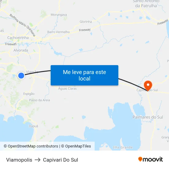 Viamopolis to Capivari Do Sul map