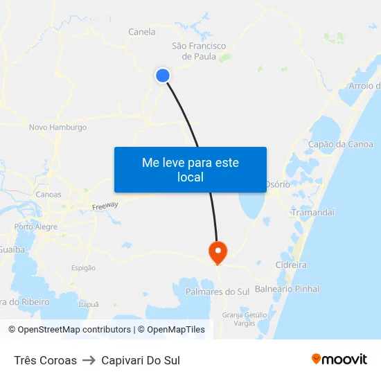 Três Coroas to Capivari Do Sul map