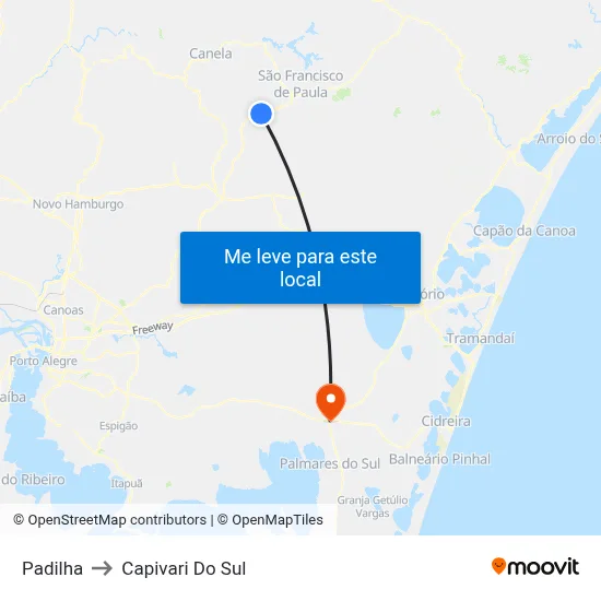 Padilha to Capivari Do Sul map