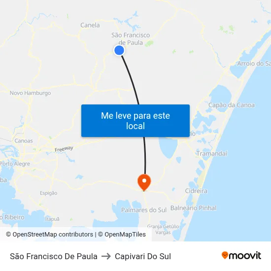 São Francisco De Paula to Capivari Do Sul map