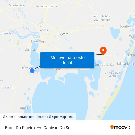 Barra Do Ribeiro to Capivari Do Sul map