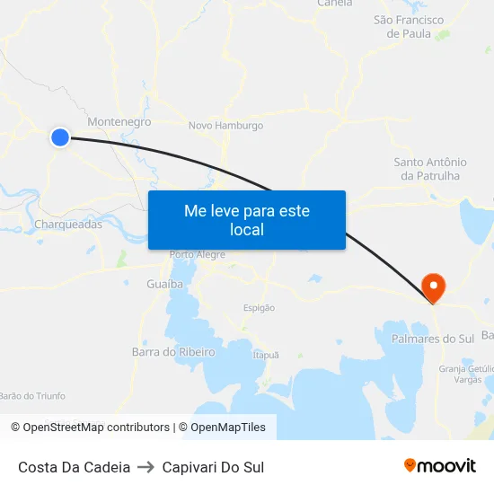 Costa Da Cadeia to Capivari Do Sul map