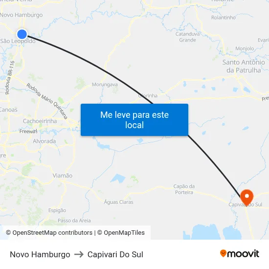 Novo Hamburgo to Capivari Do Sul map