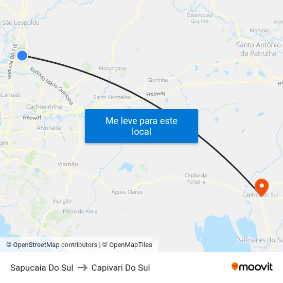 Sapucaia Do Sul to Capivari Do Sul map