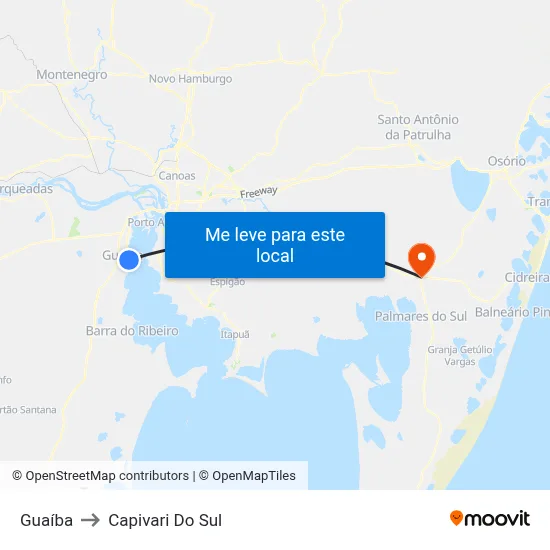 Guaíba to Capivari Do Sul map