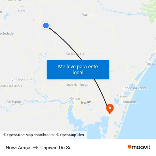Nova Araçá to Capivari Do Sul map