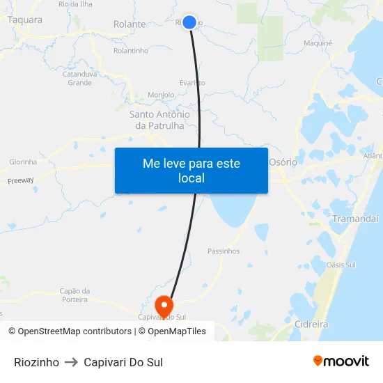 Riozinho to Capivari Do Sul map