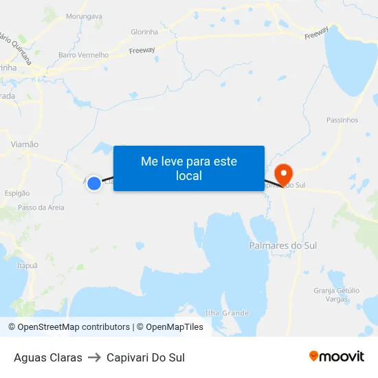 Aguas Claras to Capivari Do Sul map