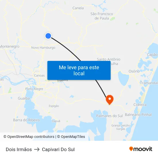 Dois Irmãos to Capivari Do Sul map