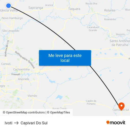 Ivoti to Capivari Do Sul map