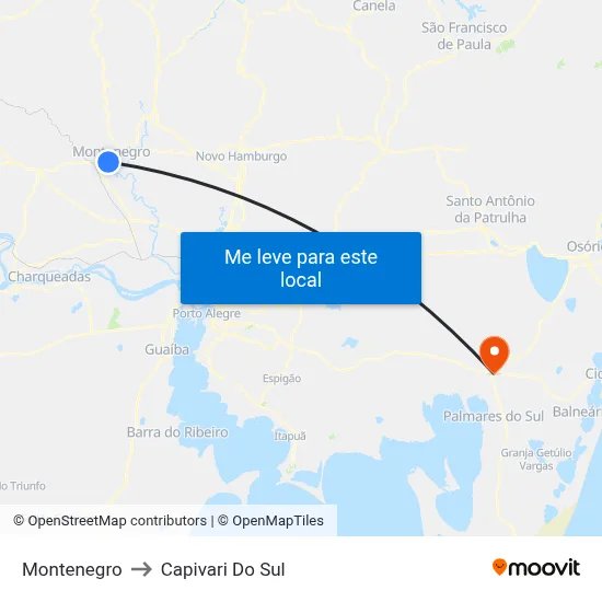 Montenegro to Capivari Do Sul map