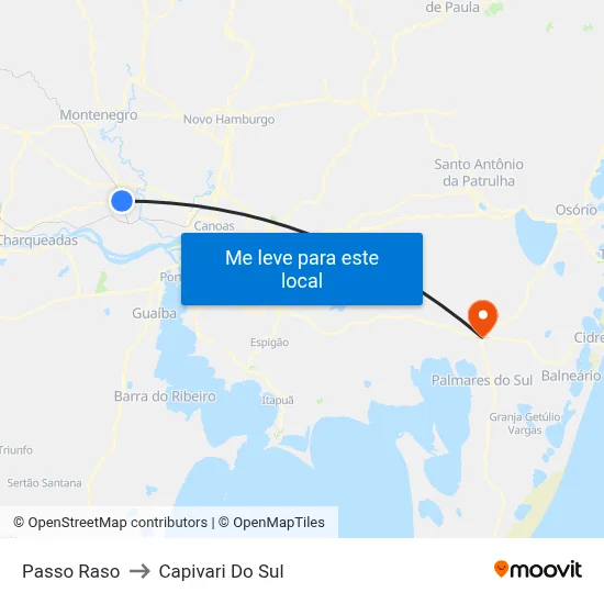 Passo Raso to Capivari Do Sul map