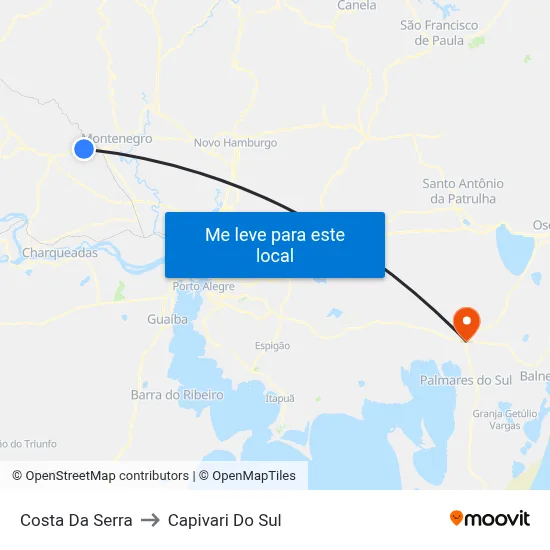 Costa Da Serra to Capivari Do Sul map