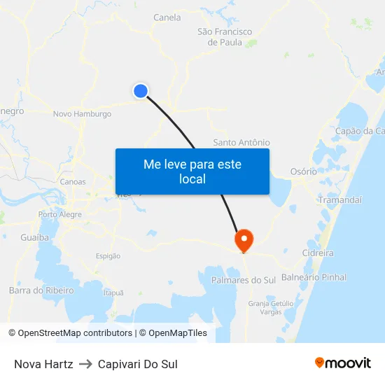 Nova Hartz to Capivari Do Sul map