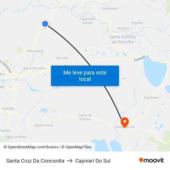 Santa Cruz Da Concordia to Capivari Do Sul map