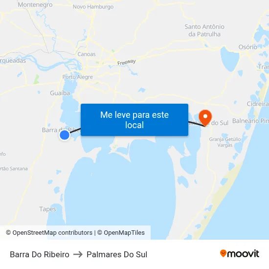 Barra Do Ribeiro to Palmares Do Sul map