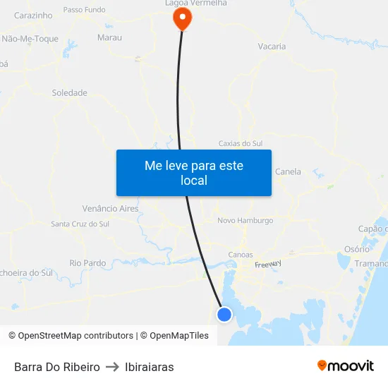 Barra Do Ribeiro to Ibiraiaras map