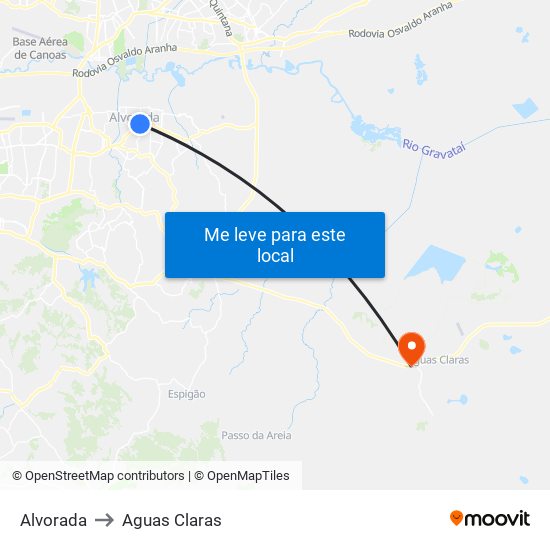 Alvorada to Aguas Claras map