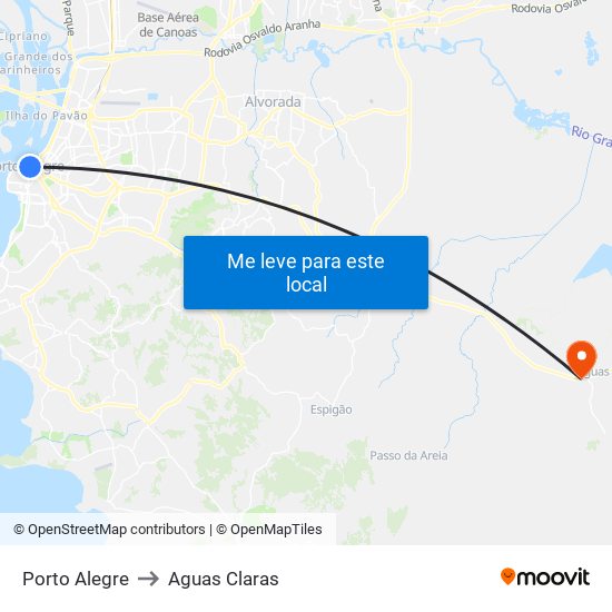Porto Alegre to Aguas Claras map