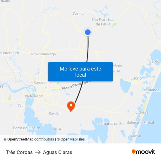 Três Coroas to Aguas Claras map