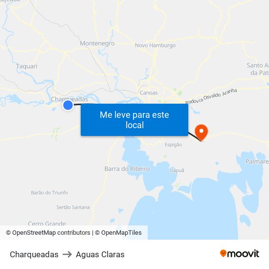 Charqueadas to Aguas Claras map