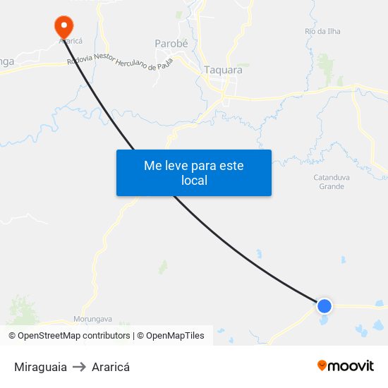 Miraguaia to Araricá map