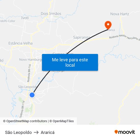 São Leopoldo to Araricá map