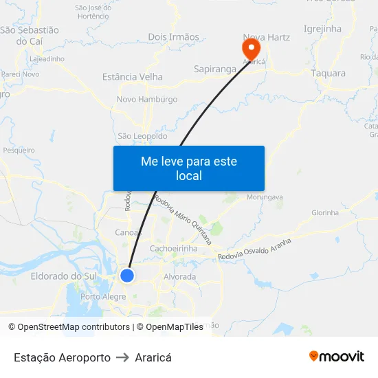 Estação Aeroporto to Araricá map