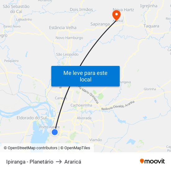 Ipiranga - Planetário to Araricá map