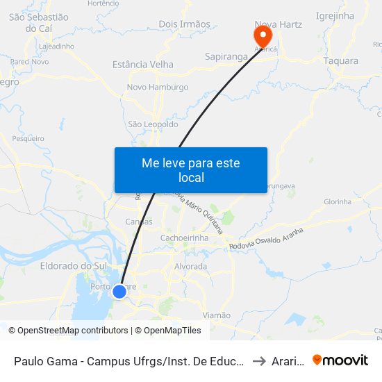 Paulo Gama - Campus Ufrgs/Inst. De Educação to Araricá map