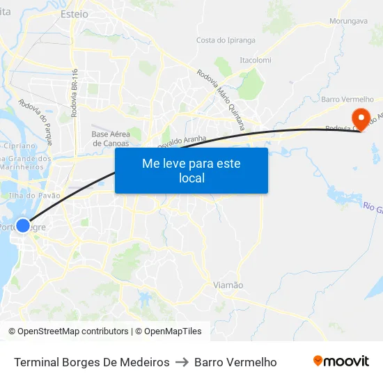Terminal Borges De Medeiros to Barro Vermelho map