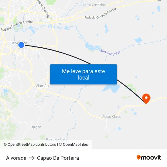 Alvorada to Capao Da Porteira map