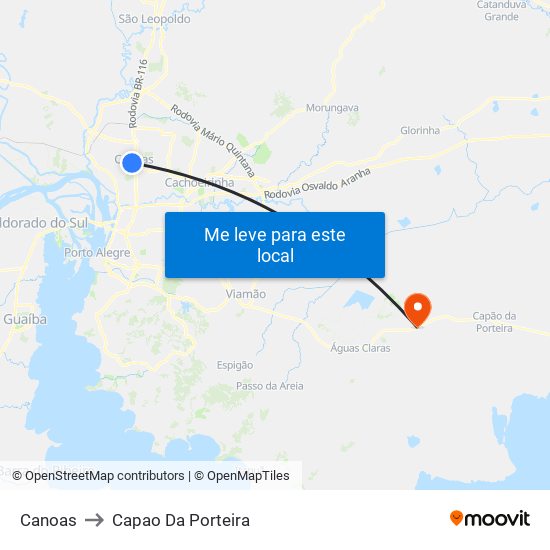Canoas to Capao Da Porteira map