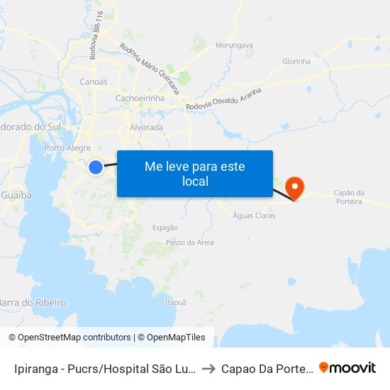 Ipiranga - Pucrs/Hospital São Lucas to Capao Da Porteira map