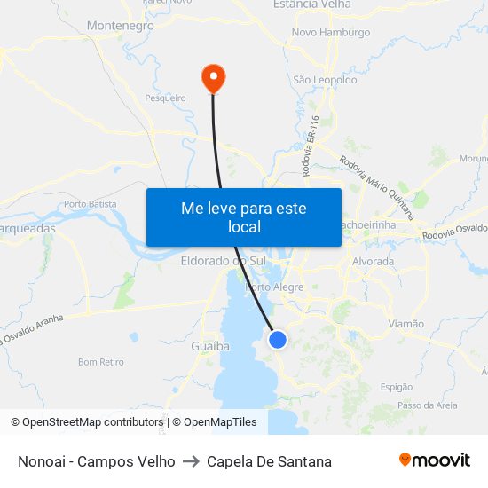 Nonoai - Campos Velho to Capela De Santana map