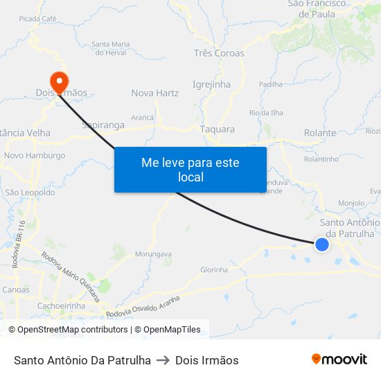 Santo Antônio Da Patrulha to Dois Irmãos map