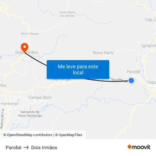 Parobé to Dois Irmãos map