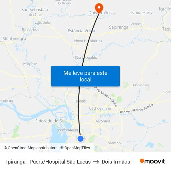 Ipiranga - Pucrs/Hospital São Lucas to Dois Irmãos map