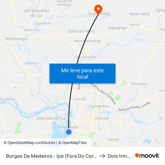 Borges De Medeiros - Ipe (Fora Do Corredor) to Dois Irmãos map