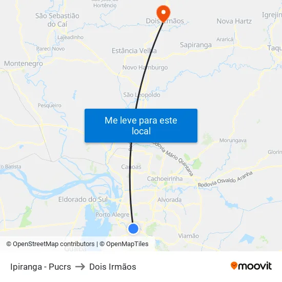 Ipiranga - Pucrs to Dois Irmãos map
