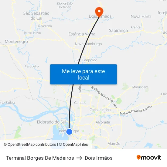 Terminal Borges De Medeiros to Dois Irmãos map