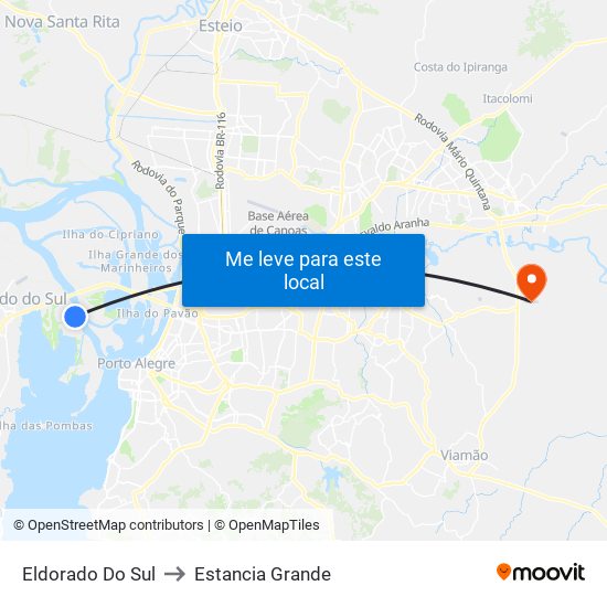 Eldorado Do Sul to Estancia Grande map