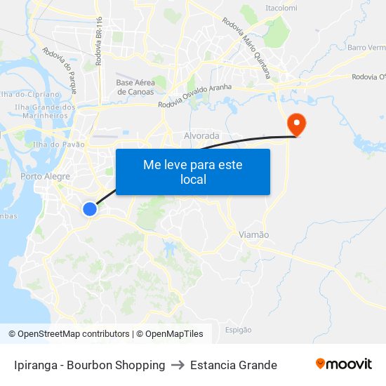 Ipiranga - Bourbon Shopping to Estancia Grande map