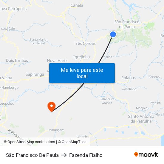 São Francisco De Paula to Fazenda Fialho map