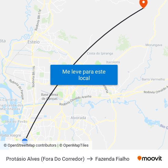 Protásio Alves (Fora Do Corredor) to Fazenda Fialho map