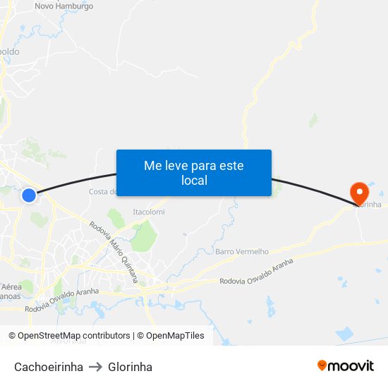 Cachoeirinha to Glorinha map